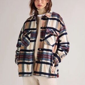 Zara Women's Checkered Utility Jacket - Navy, Beige, and Rust
